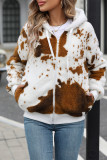 Hooded Cow Print Zipper Coat