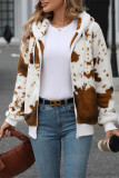 Hooded Cow Print Zipper Coat