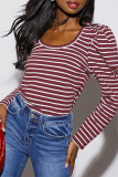 Crew Neck Stripes Long Sleeves Top