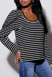 Crew Neck Stripes Long Sleeves Top