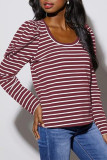Crew Neck Stripes Long Sleeves Top