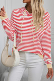 Hooded Drawstring Stripes Sweatshirt