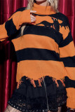 Halloween Bat Jacquard Turtleneck Ripped Sweater
