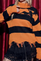 Halloween Bat Jacquard Turtleneck Ripped Sweater