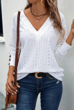 Eyelet V Neck Long Sleeves Top