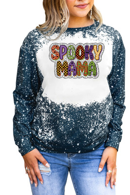 Spooky Mama Halloween Bleached Print Long Sleeves Top