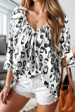 Black Leopard Print 3/4 Sleeves Top