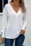 Eyelet V Neck Long Sleeves Top