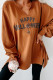 Chestnut Sequin Happy Halloween Graphic Notched Neck Long Sleeve Loose Top