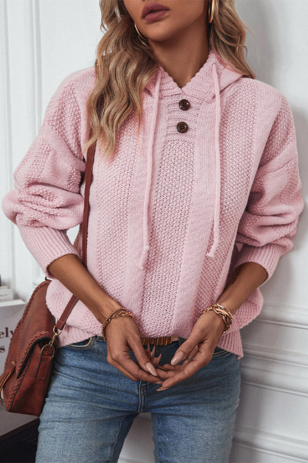 Solid Color Hooded Knitting Sweater
