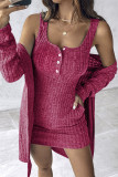Wine Red Knitting Dress and Cardigan 2PCS Set