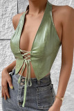 Halter Neck Pu Leather Vest