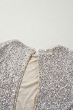 Silvery Sequin Puff Sleeve Cutout Back Blouse