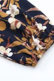 Navy Flower Printed Split Dress