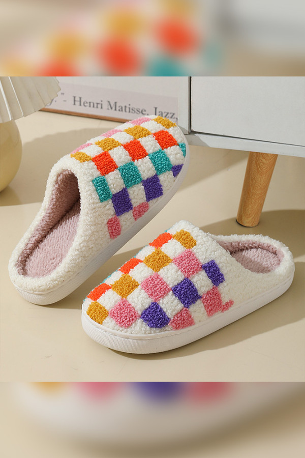 Colorblock Checked Fleece Slipper