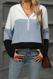 Half Zipper Hooded Colorblock Knitting Top