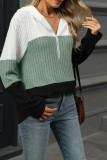 Half Zipper Hooded Colorblock Knitting Top