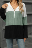 Half Zipper Hooded Colorblock Knitting Top