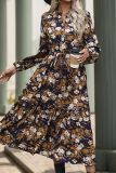 Navy Flower Printed Split Dress