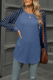 Crew Neck Stripes Raglan Sleeves Top