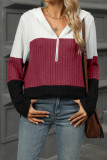 Half Zipper Hooded Colorblock Knitting Top