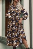 Navy Flower Printed Split Dress