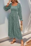 Green Square Neck One Piece Wide Leg Jumpsuit