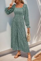 Green Square Neck One Piece Wide Leg Jumpsuit