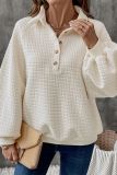 Beige Turndown Collar Button Textured Sweatshirt