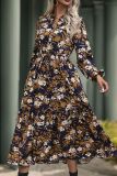 Navy Flower Printed Split Dress