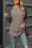 Crew Neck Stripes Raglan Sleeves Top