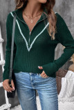 Green Half Zipper Knitting Sweater