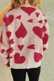 Pink Heart Jacquard Knitting Sweater