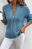 Blue Knitting Zipper Cardigan