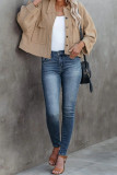 Solid Color Button Up Waffle Jacket