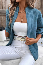 Blue Knitting Zipper Cardigan
