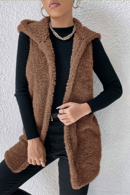 Brown Sleeveless Fleece Vest Coat