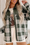 Green Stripes Plaid Button Up Shacket