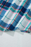 Blue Plaid Print Shirt and Shorts 2Pcs Lounge Set