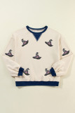 White Halloween Witch Hat Patched Pattern Colorblock Edge Oversized Sweatshirt
