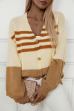 Stripes Colorblock Splicing Knitting Cardigan