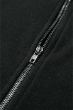 Black Solid Kangaroo Pocket Half Zipper Oversized Hoodie
