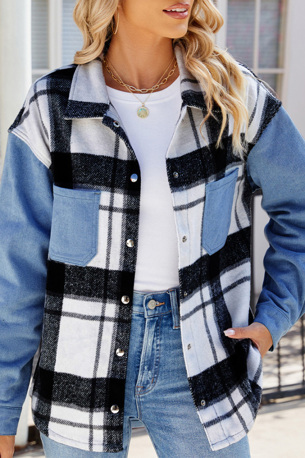 Plaid Patchwork Denim Jacket Coat