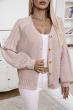 V Neck Button Up Front Open Knitting Cardigan