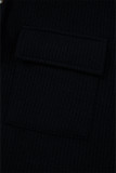 Black Solid Color Corduroy Buttoned Long Sleeve Shacket