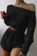 Black Drop Shoulder Top and Shorts Set