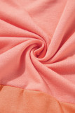 Grapefruit Orange Contrast Color Patchwork Oversized Side Split Top
