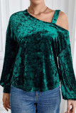 Green Velvet Puff Sleeves Top