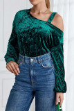 Green Velvet Puff Sleeves Top