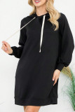 Black Drawstring Hooded Sweatshirt Dress